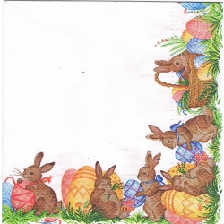 Serwetka -3407- zajączki, pisanki, królik w koszyku